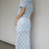 Byron Bay Crochet Buttoned Top Blue