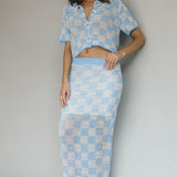 Byron Bay Crochet Buttoned Top Blue