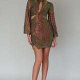 La Discotheque Long Sleeve Sequin Mini Dress Navy
