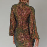 La Discotheque Long Sleeve Sequin Mini Dress Navy