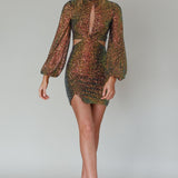 La Discotheque Long Sleeve Sequin Mini Dress Navy
