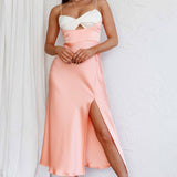 Bella Mia Twist Bust Midi Dress Peach