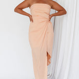 Last Looks Strapless Wrap Midi Dress Peach