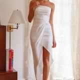 Last Looks Strapless Wrap Midi Dress White