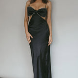 Aurelia Diamante Bow Maxi Dress Black