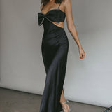 Aurelia Diamante Bow Maxi Dress Black