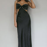 Aurelia Diamante Bow Maxi Dress Black