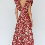 Kahlo Puffed Ruffle Neckline Maxi Dress Print Flame