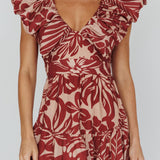Kahlo Puffed Ruffle Neckline Maxi Dress Print Flame