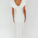 Kahlo Ruffle Neckline Wrap Midi Dress White