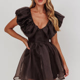 Kahlo Ruffle Neckline Mini Dress Black