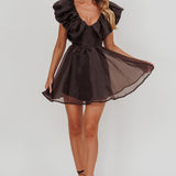 Kahlo Ruffle Neckline Mini Dress Black