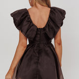 Kahlo Ruffle Neckline Mini Dress Black