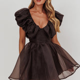 Kahlo Ruffle Neckline Mini Dress Black