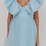 Kahlo Ruffle Neckline Mini Dress Blue