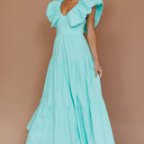 Kahlo Puffed Ruffle Neckline Maxi Dress Mint