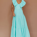 Kahlo Puffed Ruffle Neckline Maxi Dress Mint