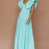 Kahlo Puffed Ruffle Neckline Maxi Dress Mint