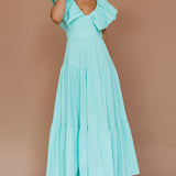 Kahlo Puffed Ruffle Neckline Maxi Dress Mint