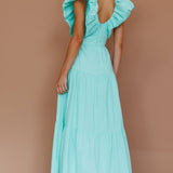 Kahlo Puffed Ruffle Neckline Maxi Dress Mint