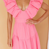 Kahlo Puffed Ruffle Neckline Maxi Dress Soft Pink