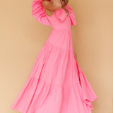 Kahlo Puffed Ruffle Neckline Maxi Dress Soft Pink