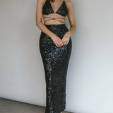 Zefa Sequin Midi Skirt Black