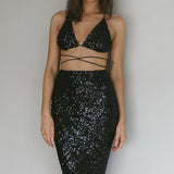 Zefa Sequin Midi Skirt Black