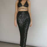 Zefa Sequin Midi Skirt Black