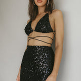 Zefa Sequin Triangle Top Black