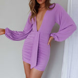 Unforgettable Plunging Neckline Ruched Mini Dress Violet