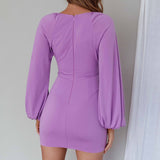 Unforgettable Plunging Neckline Ruched Mini Dress Violet