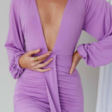 Unforgettable Plunging Neckline Ruched Mini Dress Violet