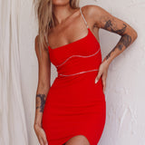 Isom Diamante Strap Mini Dress Red