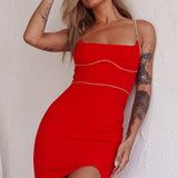 Isom Diamante Strap Mini Dress Red