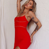 Isom Diamante Strap Mini Dress Red