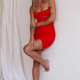 Isom Diamante Strap Mini Dress Red