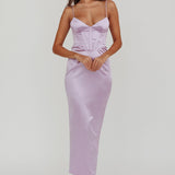 Seraya Lace-Up Back Satin Maxi Dress Lilac