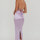 Seraya Lace-Up Back Satin Maxi Dress Lilac