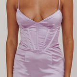 Seraya Lace-Up Back Satin Maxi Dress Lilac