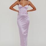 Seraya Lace-Up Back Satin Maxi Dress Lilac