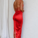 Seraya Lace-Up Back Dress Red