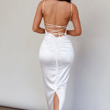 Seraya Lace-Up Back Dress White