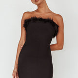 Cherri Fur Trim Mini Dress Electric Black