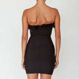 Cherri Fur Trim Mini Dress Electric Black