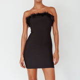 Cherri Fur Trim Mini Dress Electric Black