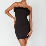 Cherri Fur Trim Mini Dress Electric Black