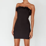 Cherri Fur Trim Mini Dress Electric Black