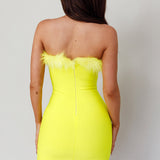 Cherri Fur Trim Mini Dress Electric Yellow