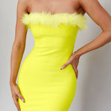 Cherri Fur Trim Mini Dress Electric Yellow